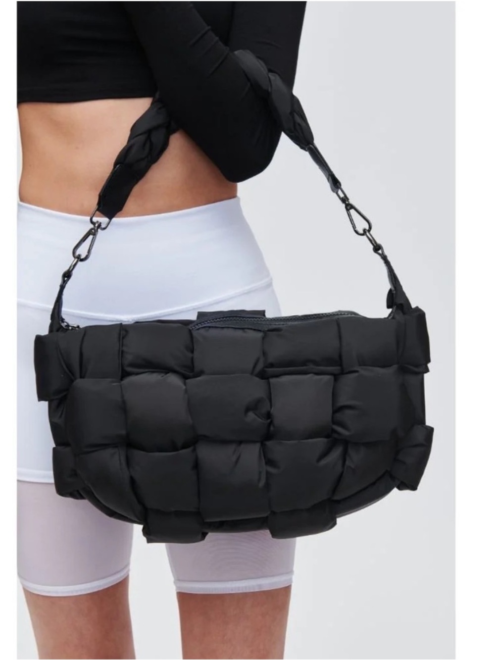 Sol and Selene Black Sixth Sense Medium Woven Nylon Shoulder Bag
